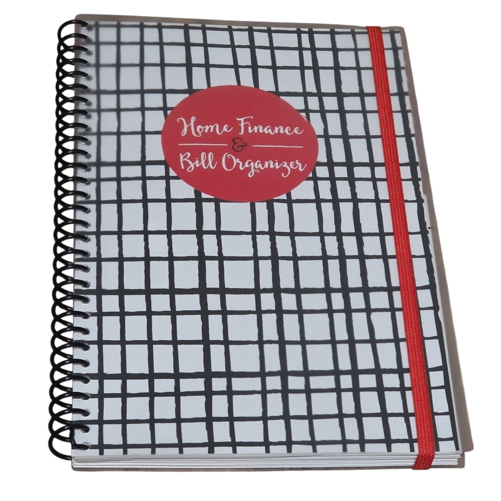 Home Finance / Bill Organizer Black and White Grid with Red Elastic